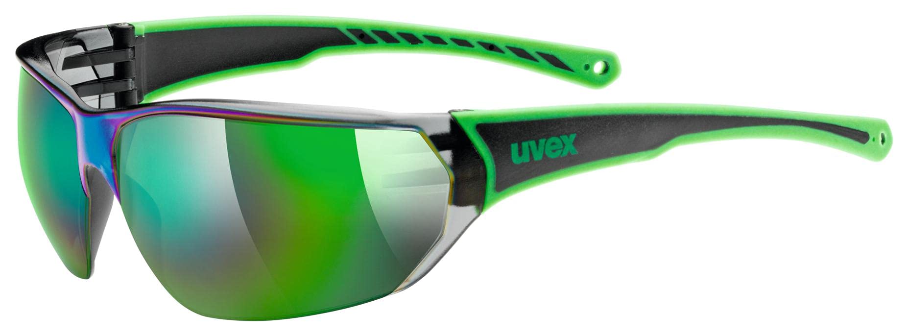 uvex Sportstyle 204 - Sports Sunglasses for Men and Women - Mirrored Lenses - Comfortable and Non-Slip - Black Green/Green - One Size