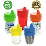 Healthy Sprouts Silicone Sippy Lids (5 Pack) - Lab Tested, Spill Proof, BPA Free, Universal Soft Spout Stretch Tops | Make Any Cup a Sippy Cup for Toddler, Baby, Infant (Red Yellow Blue)