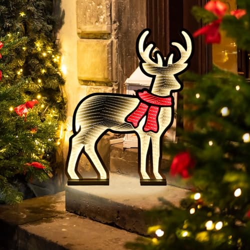 Christmas Decoration Outdoor 3D Christmas Reindeer Lighted Set with Lights Large Reindeer Family with a Standing Base for Yard Patio Lawn Garden Party Decor 42.5 * 7 * 60 cm (Christmas Reindeer)