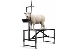 600 LBS Heavy Duty Goat Stand with Feed Bin, 47 Inch Adjustable Milking Stand with Headpiece & Adjustable Legs, Livestock Gro
