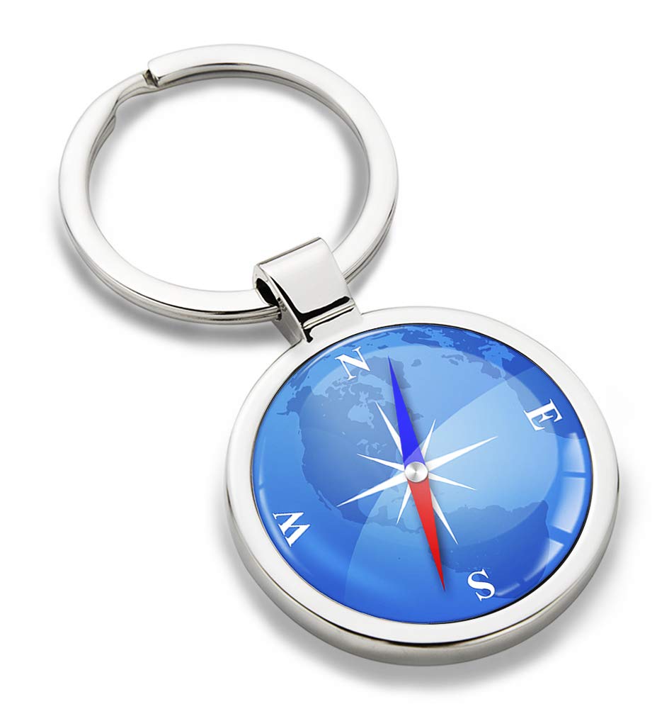 Biomar Labs Stainless Steel Metal Keychains With Multiple Unique Designs Durable Premium Accessory Car House Keys Backpack Gift Travel Souvenir Elegant (Compass Image Emblem KK 207)