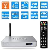 Zoomtak Tv Box [S905X/2G/8GB/4K] H8 Android 7.1 TV Box 2.4G WiFi HDMI 2.0 Streaming Media Player with Luxury Aluminum Case Silver