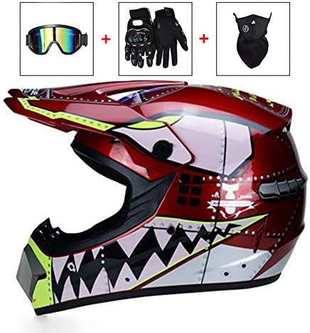 LEENY Motocross Helmet, Motorcycle Cross Helmet Sets with Goggles/Mask/Gloves, Racing Sports Off-Road DH Enduro Helmet ATV MTB Quad Motorbike Full-face Crash Helmet for Men Women, Golden Red