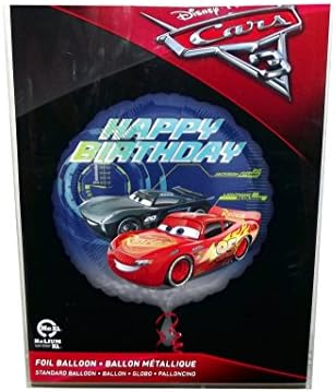 Disney Pixar Cars 3 Jackson Storm and Lightning McQueen "Happy Birthday" Round Foil Balloon, 17 inches, 1 count