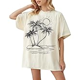 Palm Tree Beach Oversized T Shirt Womens Funny Summer Hawaiian Beach Graphic Shirts Trendy Tropical Vacation Tee Tops