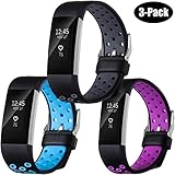 Wepro Bands Compatible with Fitbit Charge 2 HR for Men Women Girls Kids, 2-Pack Replacement with Air Holes, Large, Black on Blue