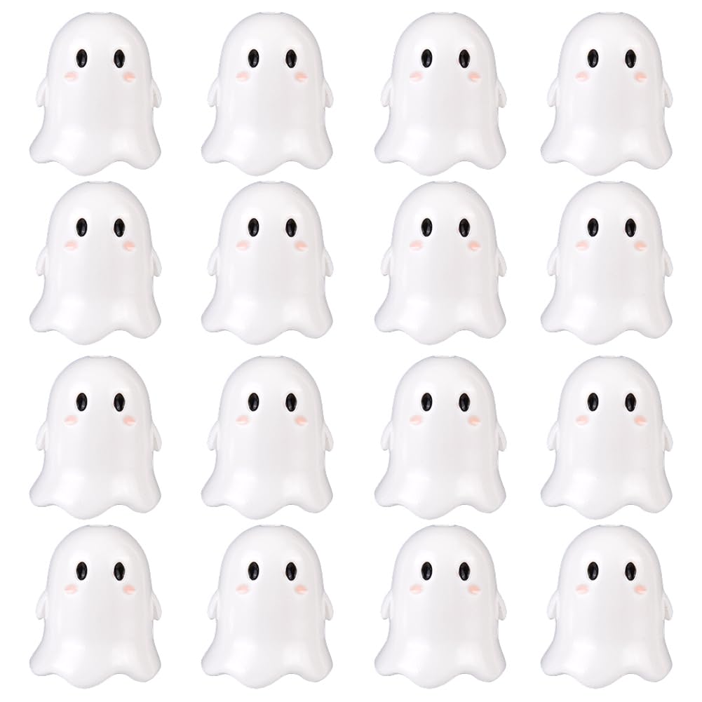 SUNNYCLUE 1 Box 30Pcs Halloween Craft Beads Ghost Bead Acrylic Small Opaque Cartoon White Ghost Crafting Jewellery Spacer Loose Beads for Halloween Jewellery Making Bracelets Necklaces Beaded DIY