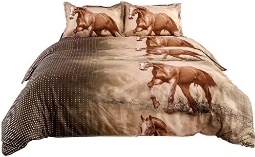 Junhome 3D Duvet Cover Set King Size Horse Print Bedding Set King Hypoallergenic Quilt Cover King Size 100% Hypoallergenic Polyester 4 Piece(Comforter Cover + Flat Sheet + 2 Pillow Shams)