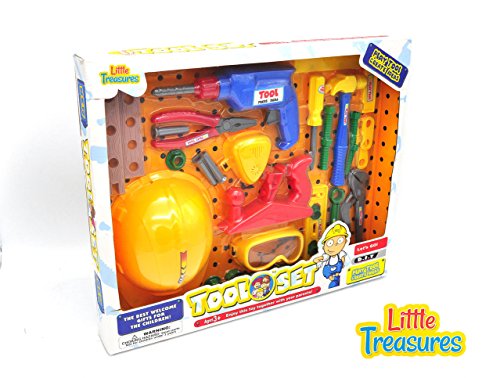 Fun Tool Set - Best welcome gift for children of age 3+ - working drill, working cap, hammer, screws, pliers, nails, and wood planer in an educational game for preschoolers and parents together