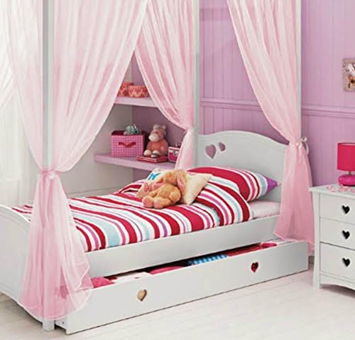 Kids Girls BED CANOPY Curtains FOURPOSTER Drape Set PINK Sheer Voile - 6 Panel Set