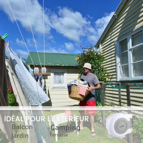 Hoxsury Retractable Clothes Line Space Saving Adjustable Rope Easy Installation Indoor Outdoor 30m Invisible Extension Cable for Balcony/Porch/Garden White