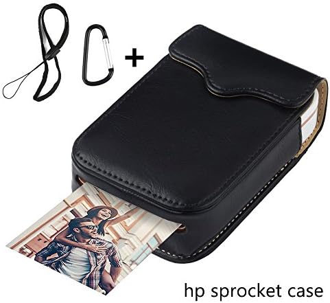 Portable Case for HP Sprocket Portable Photo Printer， PU Leather，Shockproof，a Keychain and a Rope for Carrying Your HP Sprocket Portable Photo Printer and Paper Bag,Black