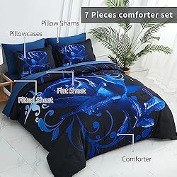 Blue Comforter Set Queen 7 Piece Bed in a Bag Blue