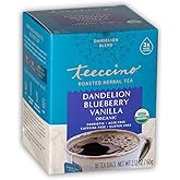 Teeccino Dandelion Blueberry Vanilla Herbal Tea, 10 Count - Rich & Roasted Herbal Tea That’s Caffeine Free & Prebiotic for Natural Energy, Coffee Alternative