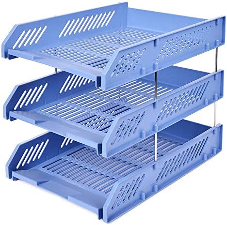3 Tiers Stackable Letter Tray Office Desk Organizer | The Mesh Collection, Blue Office Organizers Storage