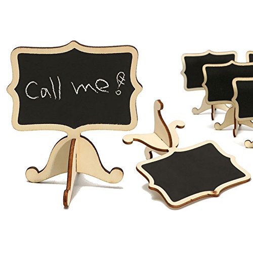 YuKing Mini Wooden Chalkboards Signs Rectangle Chalkboards Blackboard with Stand Wedding Place Card Label Tags, 3.26 x 2.36 Inch,Set of 10