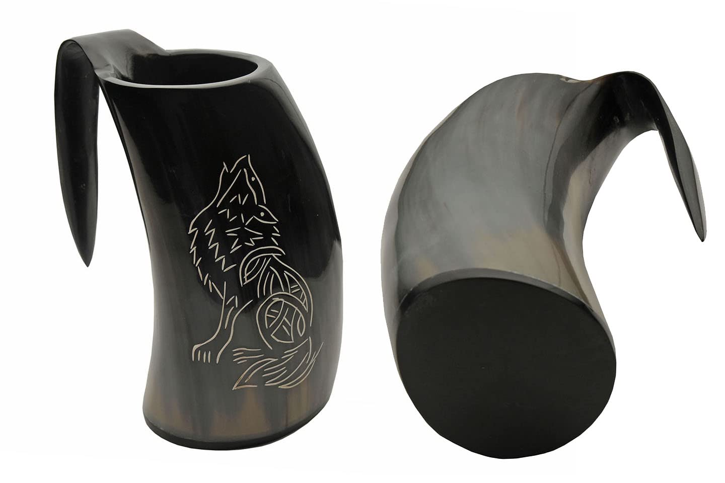 Photo 1 of 7" Howling Wolf Polished Buffalo Horn Viking Drinking Mug
