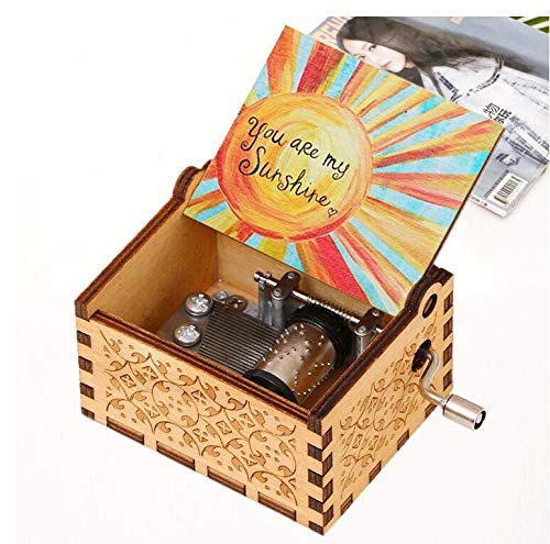 Jieddey You are My Sunshine Music Box,Wooden Hand Crank Musical Box Engraved Vintage Sunshine Musical Box Classic Music Box Gift for Birthday Christmas Valentine's Day Home Decoration Crafts Rainbow