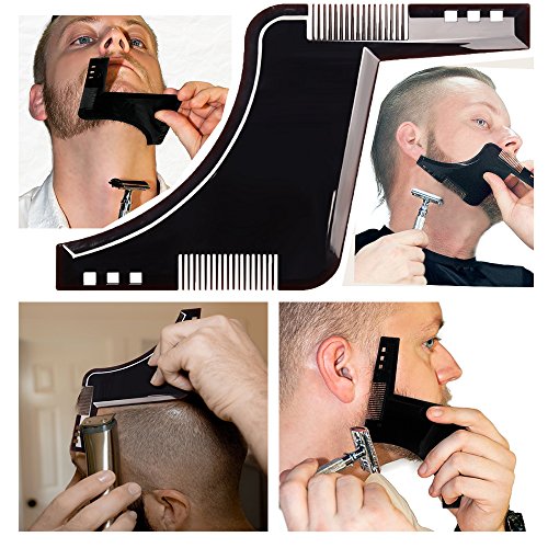 Beard Trimming Apron + the Beard Template Bib Guide Tool Mustache Shaper Comb Hair Catcher Cape Shaving Grooming Shaping Clippings Facial Styling Gift for Men, Black