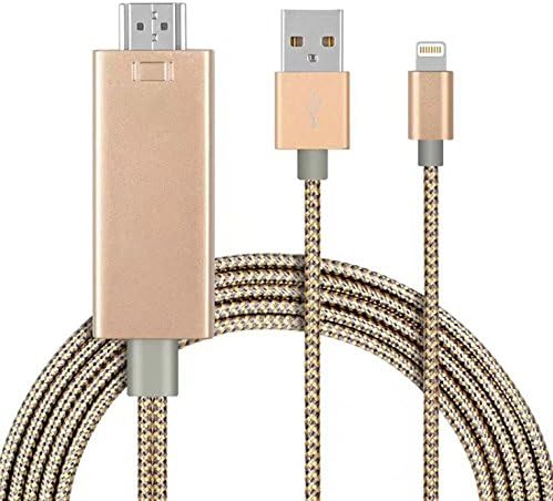 iPhone to HDMI,Lightthebo 6.5ft Lightning 8 Pin to HDMI Cable with Nylon Braided Design with 1080P Resolution for iPhone iPad iPod, Plug and Play (Gold)