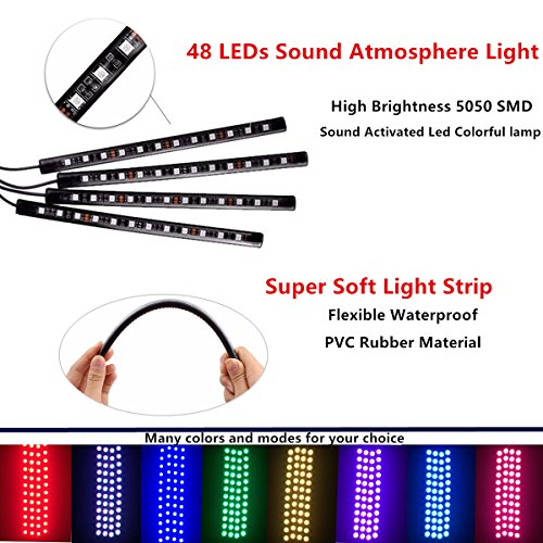Car LED Strip Light, YANF 4pcs 48 LED Bluetooth App Controller Multi Color Music Car Interior Lights Under Dash Lighting Kit with Sound Active Function for iPhone Android Smart Phones - Thumbnail 3