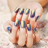24pcs Fashion Style Symphony Shell Color Blue Metal Shine Bent Lady Artificial False Nail Tips Z089