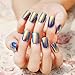 24 Pcs 12 Different Size Symphony Shell Color Blue Metal Shine Bent Lady Artificial False Nail Tips