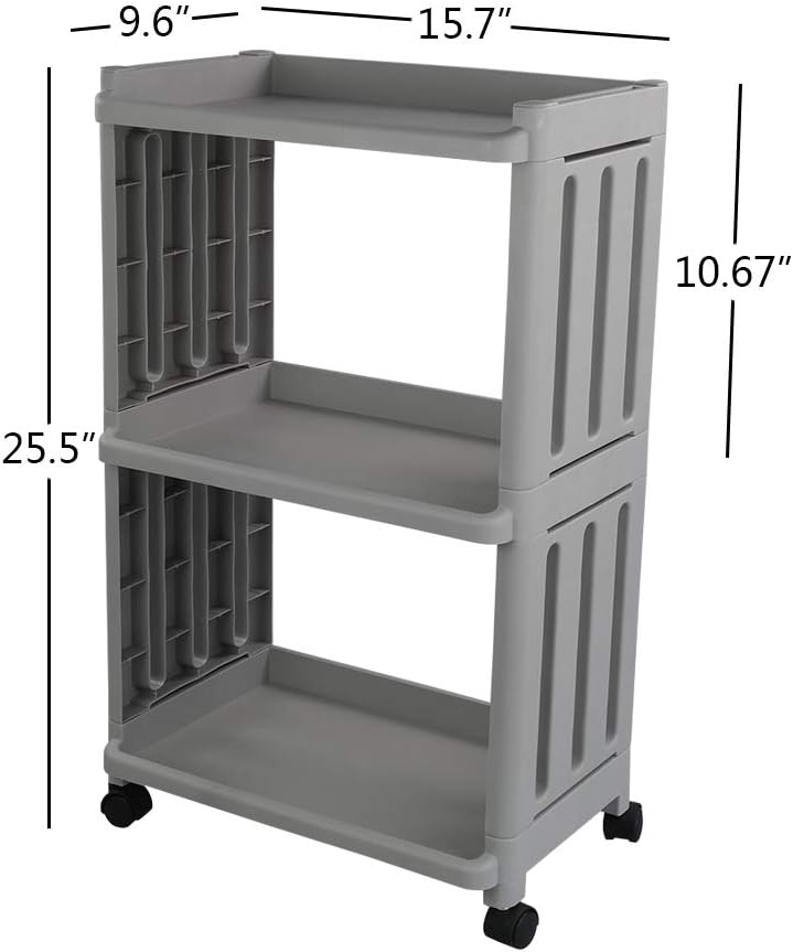 Neadas Plastic 3 Tier Rolling Trolley Cart with Wheels, Grey, 1 Pack: Kitchen & Dining
