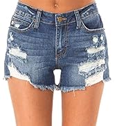 Angerella Denim Shorts for Women Mid Rise Ripped Jean Shorts Stretchy Folded Hem Hot Short Jeans