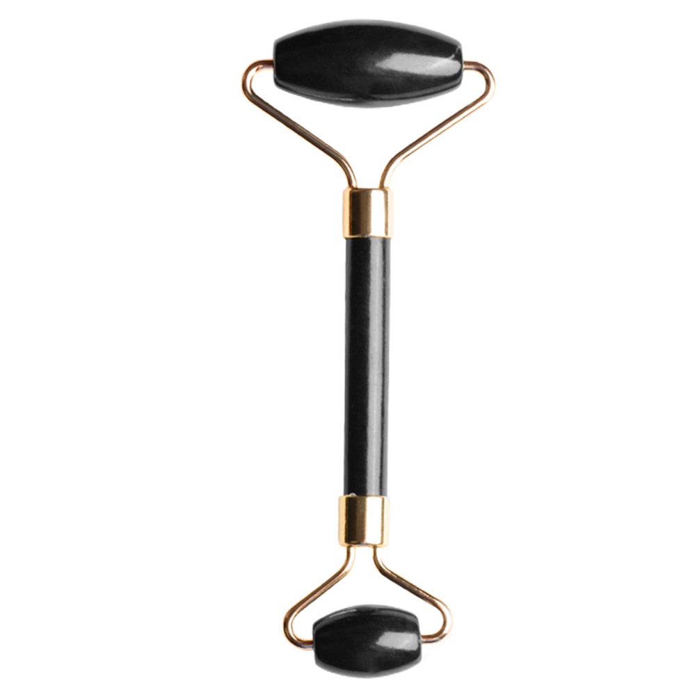 FRCOLOR 1PC Jade Face Roller Massager Natural Stone Facial Roller Double Head Slimming Massager for Anti-Aging Anti-Wrinkle (Black)