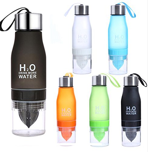 CoolKo Newest Leak Proof Portable 650ML Black H2O Infuser Sports Water Bottle Health Juice Fruit Squeezer Cup, Own Natural Flavored Fuit Infused Water for Healthy Drinks - Stainless Steel Bottle
