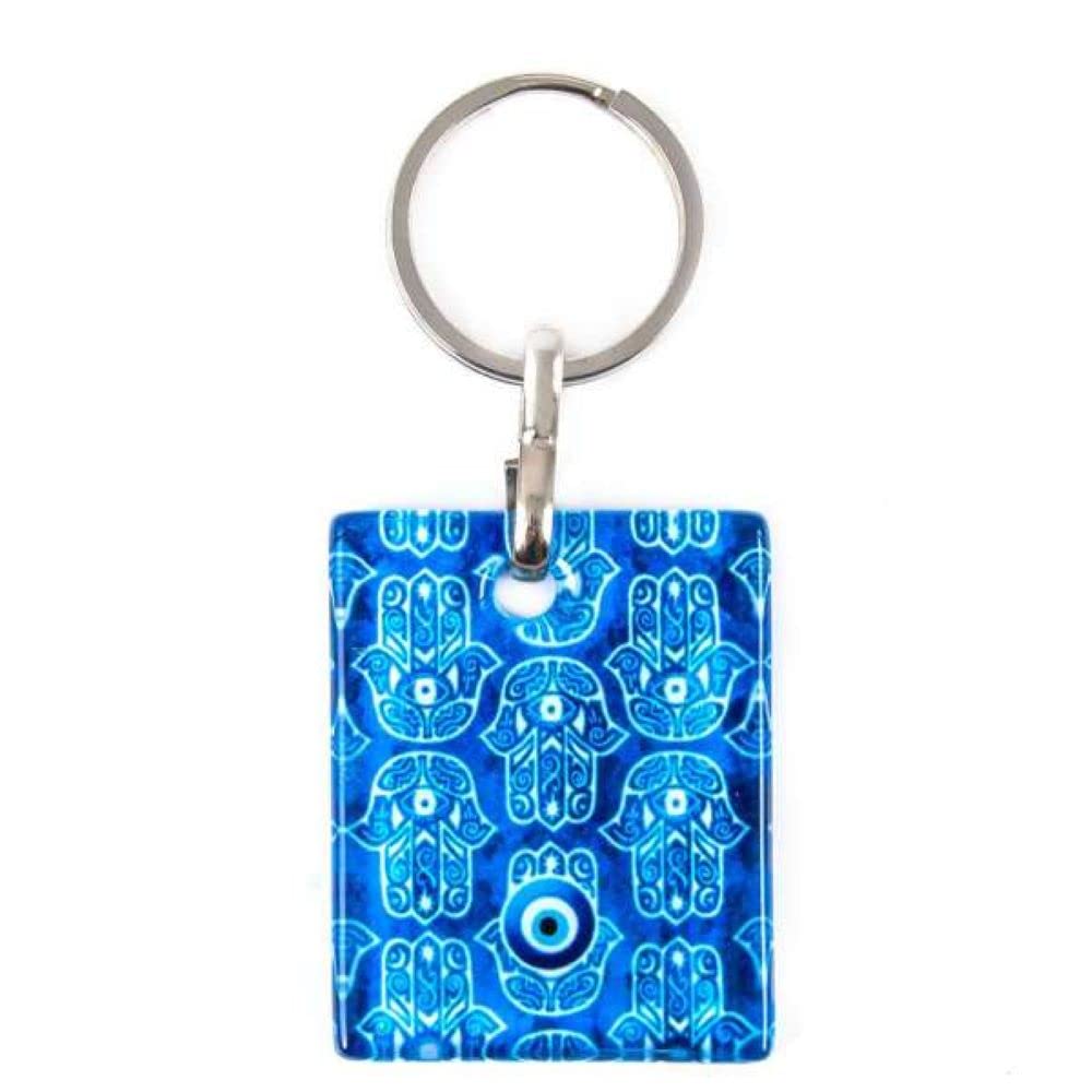 Jeannieparnell 572 - Hamsa Hand & Lucky Evil Eye Nazar Boncuk Glass Keyring Protection & Good Luck