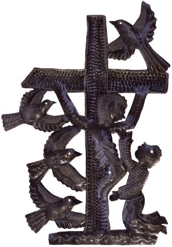 Le Primitif Galleries Haitian Recycled Steel Oil Drum Outdoor Decor, 11 by 15.75-Inch, Crucifix No. 1