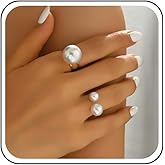 Sttiafay Open Pearl Finger Ring Gold Large Pearl Stackable Ring Statement Pearls Rings Set Vintage Open Adjustable Knuckle Rings Jewelry for Women