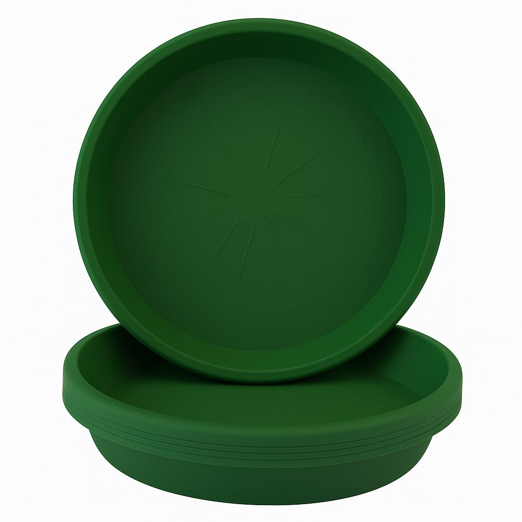 Home Garden Ornaments Plant Pot Saucers Strong Drip Tray Round Tray Plastic Trays Set of 5 (Green, Diameter: 10cm) — image 1