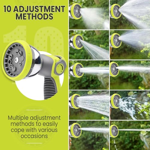 Bietor Heavy-Duty Hose Pipe Spray Gun, Leak-Proof Hose Spray Gun with 10 Patterns and Water Flow Control, High Pressure Garden Hose Nozzle for Watering, Washing Car, Cleaning