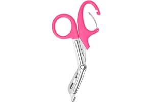 MOVOCA Trauma Shears with Carabiner - 7.5" Medical Scissors with Non-stick Blades, Premium Quality Stainless Steel Bandage Scissors for Doctors, Nurses, Nursing Students, EMT, EMS (Pink)