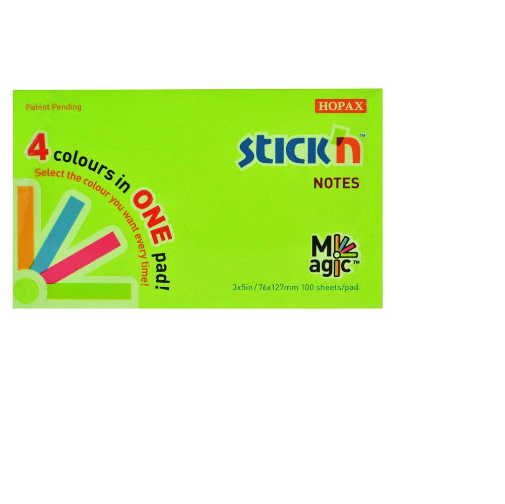 Stickn Magic Pad 76x127mm, 4 Neon Colours, 100 sheetpad, Pack 12
