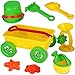 Kids Beach Wagon Toys Set - Outdoor Sand Toys Sandbox Set with Big Pull Wagon, Sand Wheel, Bucket, Tools, & Molds (8 Pieces)