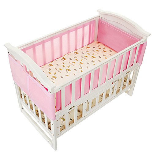 Hothuimin Baby Breathable Mesh Crib Liner Crib Bumper Pads for Standard Cribs Machine Washable (Pink)