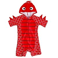 LIUONE Baby Boys One Piece Hoodie Costume Zipper Bathing Suit Swimwear 3D Dinosaur Swimming Rash Guard UPF50+ Hong M Red