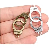 Acxico 100Pcs Handcuffs Charms Handcuffs Pendants Antiqued Silver Double Sided 3D 15 x 42 mm DIY Handmade Accessories