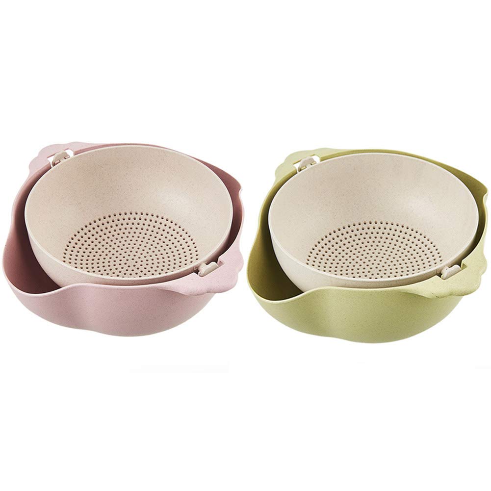 Shopwithgreen 2 in 1 Multifunction Kitchen Colander/Strainer Bowls,2 Pack Double Layered Detachable Colanders Strainers Rotatable Drain Basin and Basket, Vegetables Cleaning, Washing, Mixing Fruits