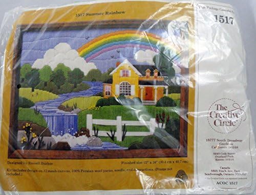 Creative Circle Longstitch Needlepoint Kit Summer Rainbow Country Cottage With River and Waterfall 1517 By Russell Bushee 1983