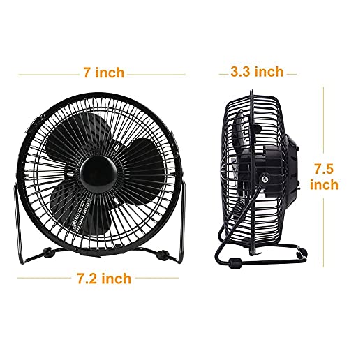 Lichamp Small Desk Fan with Clock and Temperature Display, 7 Inch Metal Frame USB Powered