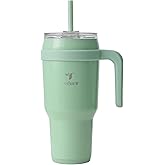 REDUCE 40 oz Stainless Steel Tumbler with Handle - Dual-Wall Vacuum Insulated Travel Mug, Sweat-Proof Lid & Reusable Straw - Keeps Drinks Cold for 24 Hrs, Fits Cupholders, Dishwasher Safe - Matcha