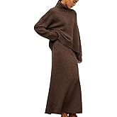 chouyatou Women's Ribbed Knitted 2 Piece Knit Sets Turtleneck Sweater A-Line Skirt Two Piece Sweater Skirt Outfits
