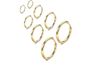 GABRY&JWL 316L Surgical Stainless Steel Huggie Hoop Earrings 6mm 8mm 10mm 11mm 12mm 14mm Hypoallergenic Earrings Hoop Cartilage Helix Lobes Hinged Sleeper Earrings For Men Women