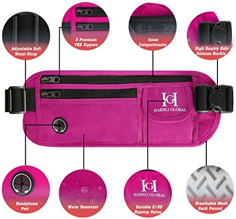 Premium Quality Runing belt and Travel Money Belt - Adjustable Running Waist Pack- Fits All Size Phones Passport Money And More, Perfect for Running, Travel, Fitness, Hiking (Pink)