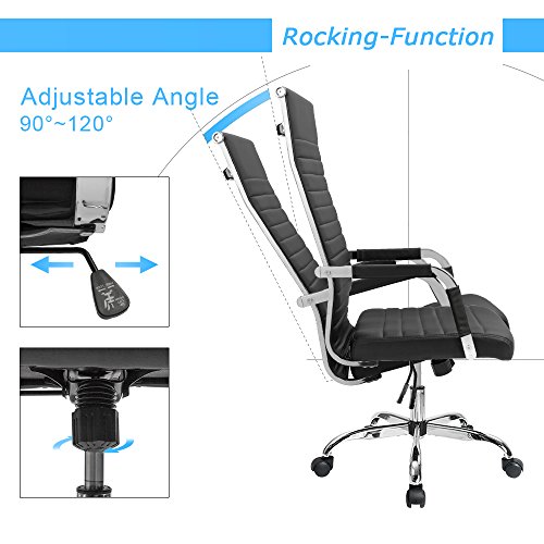 Furmax Ribbed Office Chair High Back PU Leather Executive Conference Chair Adjustable Swivel Chair With Arms (Black)